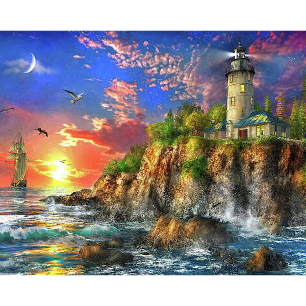 30x40cm 5D DIY timanttimaalaus täydellinen, Série Phares de Bord de Mer#