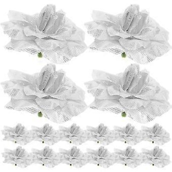 50 st Silkesrosblomhuvuden för Hatt Kläder Album Utsmyckning (Silver)