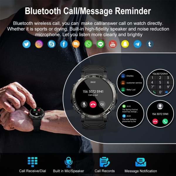 Smartklokke for menn med samtale - Vanntett Bluetooth Sm