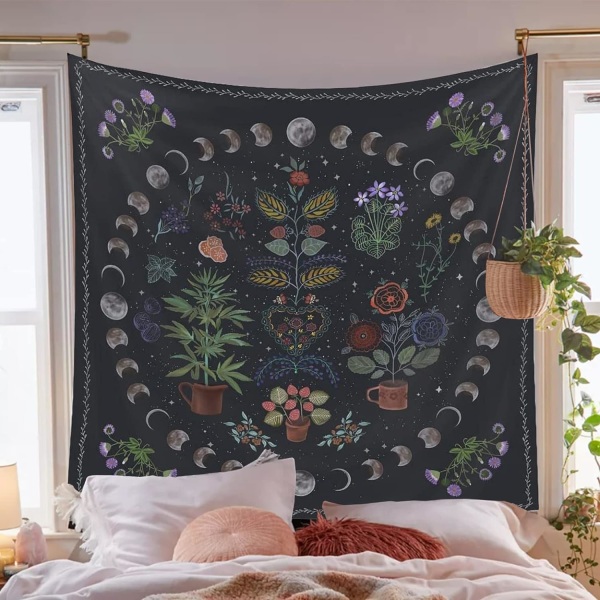 (150cm x 200cm) Kasviaiheinen seinävaate, Boho-kuukuvioinen seinävaate