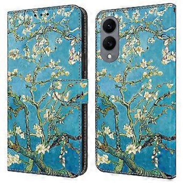 Læderetui med mønstertryk, pung og stativ til Samsung Galaxy S25 Edge Apricot Blossom