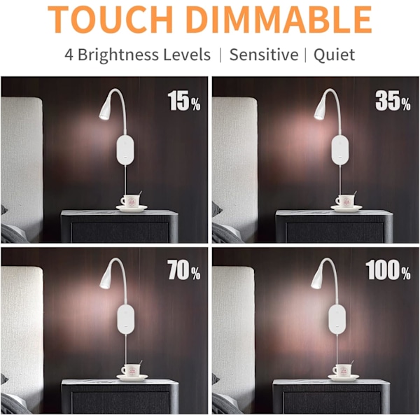 Touch-dæmpbar LED-vægmonteret sengelampe (sort), LED