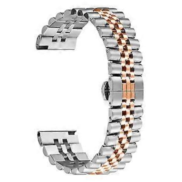 Samsung Galaxy Watch 46mm rannekkeelle 5-helminen ruostumattomasta teräksestä valmistettu perhoslukko kellon ranneke Silver+Rose Gold