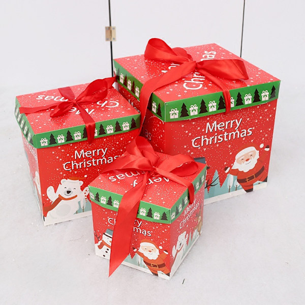 Röd stil, julklappsask med band - presentförpackning, 3 si
