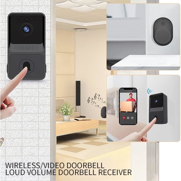 Svart - Trådlös videodörrklocka, Wi-Fi Smart videodörrklocka, Nig
