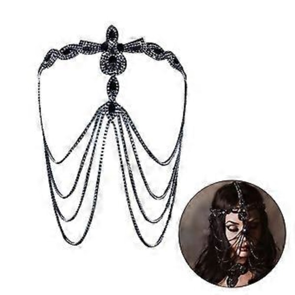 Glittrande Strass-besatt Svart Mask Mjukt Tyg Mystisk Kostymaccessoar för Modekvinnor Svart