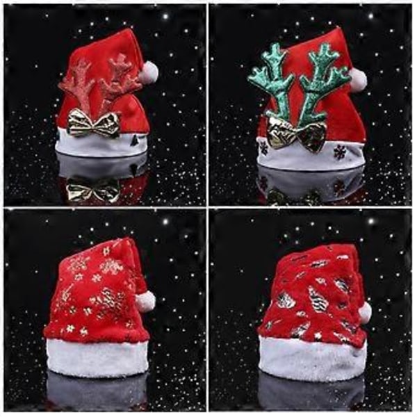 Jul Tomteluva med Horn Vit Kant för Julfest Nyår Huvudbonad Tomtekostym Tillbehör Present gyllene snöflingor golden snowflakes