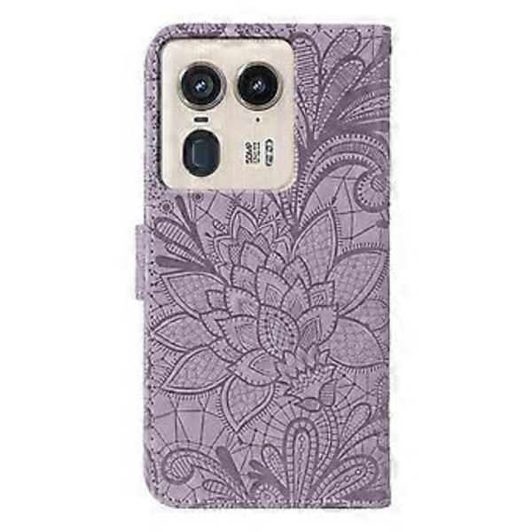 För Motorola Edge 50 Ultra 5G Fodral Spetsblommor PU Läder Flip Plånbok Telefonfodral Purple