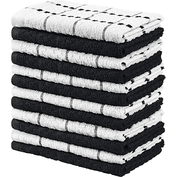 (30 x 30 cm) (Svart och vit) 8 kökshanddukar - 100% bomullssats