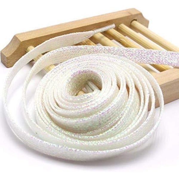 Färgglad metallglitter platt sula skosnöre (vit), 115 cm lång, s