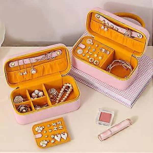 Elegant Smyckeskrin med Flera Fack PU Läder Smyckeshållare Kvinnor Ringar Halsband Örhängen Behållare
