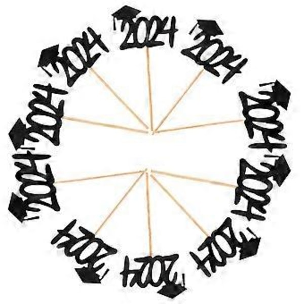 10 stk. Graduation Cupcake Toppers Kagepynt Dekoration Papir Kagepynt 2024 Dimissionsfest Toppers Black