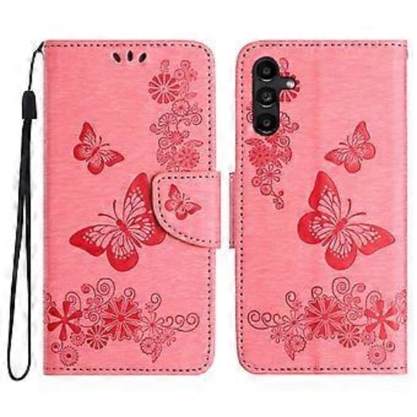 Fodral för Samsung Galaxy A05s 4G, Folio PU Läder Fjärilar Blomma Mobilskal Style D