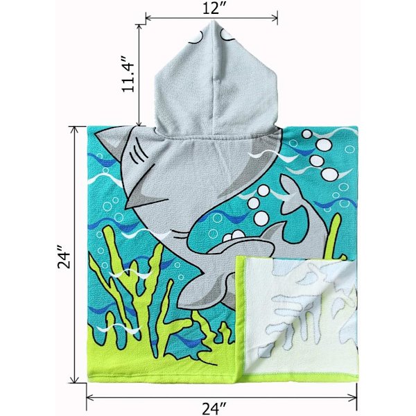 Strandhåndkle for barn, jenter og gutter, haihætte, badehåndkle, T