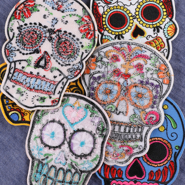 6 stk. Broderi-patch termoklæbende kranie-sy-på-patch