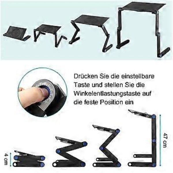 Laptopstativ Høydejusterbart, Bærbart Sammenleggbart Laptopbord Notebookstativ for Seng med Ventilasjon Laptopholder svart