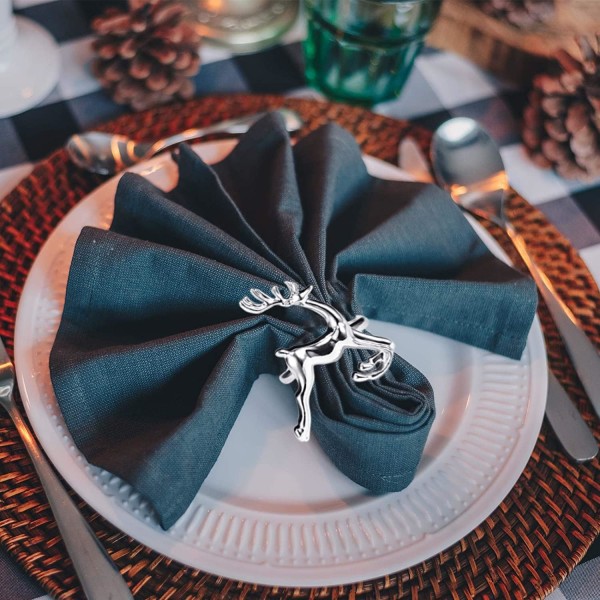 6 st julren-servettringar, 6 cm silverhjort-servett