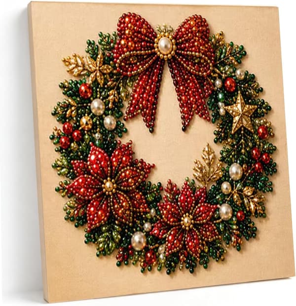 Juleperle- og diamantmalingssæt, DIY-sæt med perlekunst til voksne — Julekrans ChristmasWreath