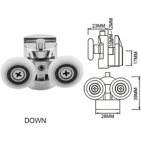 23MM 2-pack Dubbla Duschrullar för Ersättning av Nedre Duschdörr