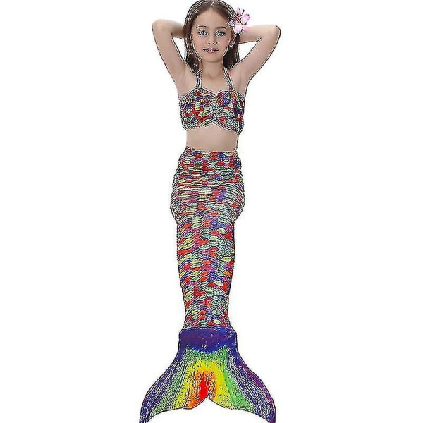 Børn Piger Mermaid Tail Bikini Sæt Badetøj Badedragt Svømmekostume -allin.8-9 år.Multi