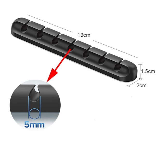 1 stk (7 hull) kabelklips kabelhåndtering organisator, selvklebende krok