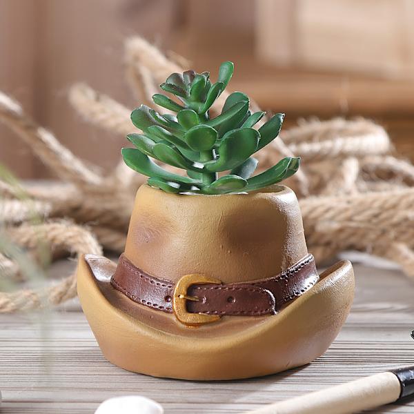 Mini Western Cowboy Stil Blomsterpot Sukkulenter Potter Med Dræning