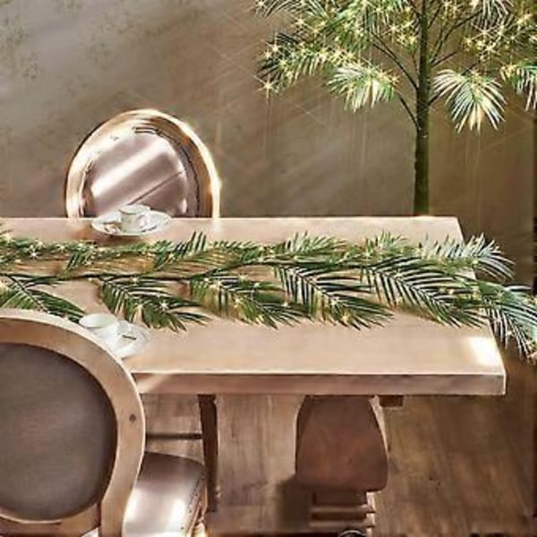Belyst Palm Garland Timer 180 cm 120 LED-lampor Batteridriven Konstgjord Med Lampor För Sommar Julbord Öppen Spis