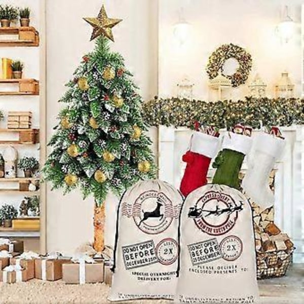 3 stycken julklappspåsar tomtesäckar kanvaspåsar med dragsko - Jul Älg Express Leveranspåsar Extra Stor Storlek 70 X 50 Cm