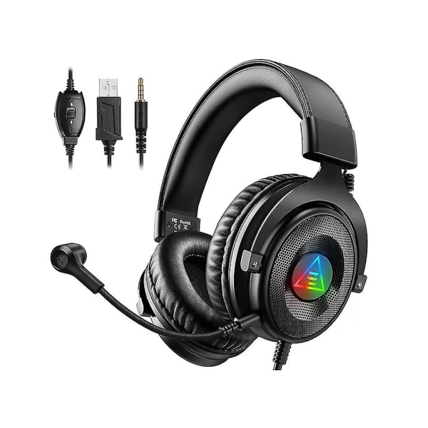 Gaming Headset til Xbox- Headsets med mikrofon, bas surround sound, led lys - pc headset til PS4/ps5/switch/laptop(sort)..