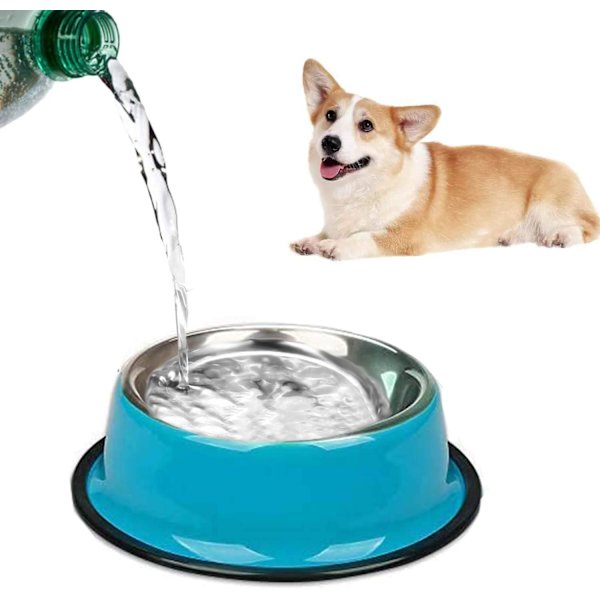 2-pack rostfria hundskålar halkfria och läckagesäkra multifunktionella