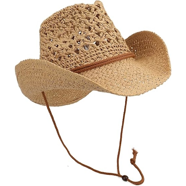 Vuxen Solhatt i Halm, Western Cowboyhatt, Khaki