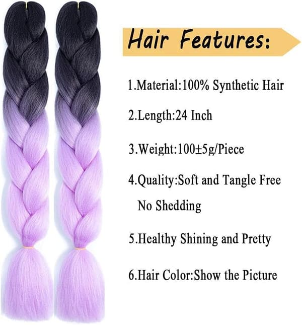 6 Stycken Jumbo Braids Hår Ombre Crochet Flätförlängningar för