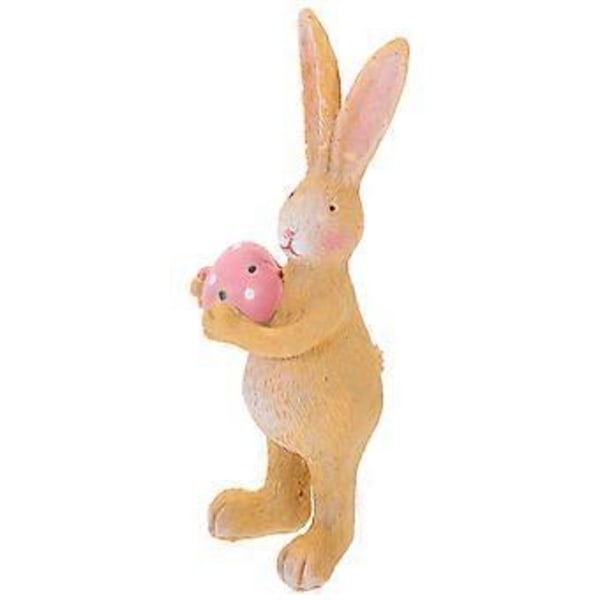 Harpiks Kaninstatue Påske-tema Kaninfigur Kanin Holder Et Egg Statue Påskepynt