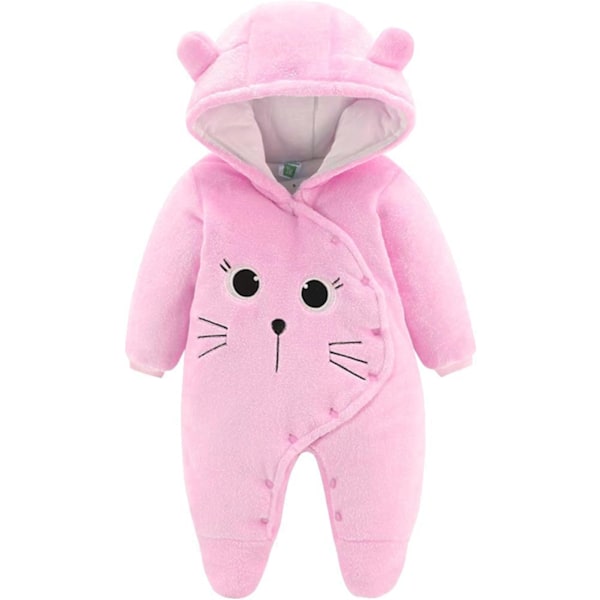 Babyhuvtröja i ull, snöjacka, tecknad jumpsuit, höst- och vinterkläder, rosa 6-9 månader