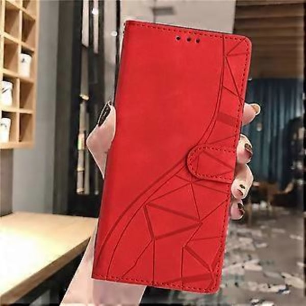 For Honor 400 Lite Etui Wallet Stand Præget Trekantmønster Læder Telefon Flip Cover Red