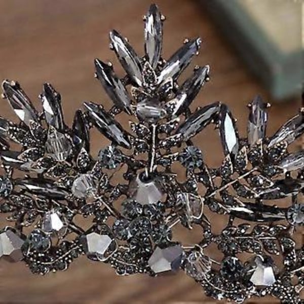 1 stk. Sort Krone Tiara Barok Dronning Krone Sort Bryllupstiara til Kvinder Halloweenfest