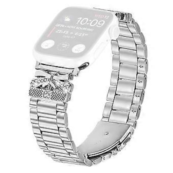 Udskiftningsrem til Apple Watch Series 10 UltraButterfly Rhinestones Decor Sølv Urrem