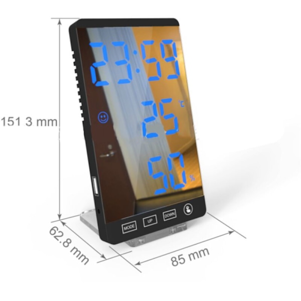 LED-spegelklocka termometer och hygrometer elektronisk väderklocka