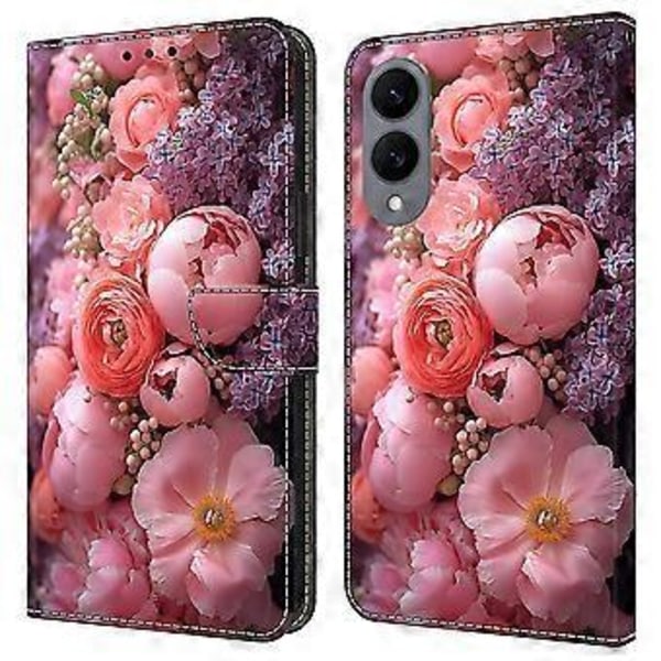 Læderetui med mønstertryk, tegnebog, stativ og flip-cover til Samsung Galaxy S25 Edge Ranunculaceae