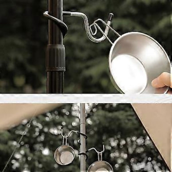 2 st Bärbara Tältstänger Lamphängare Utomhus Camping Lampkrok Rostfritt Stål Ljusstativ Hållare Stångfäste Krok Endur Mini model
