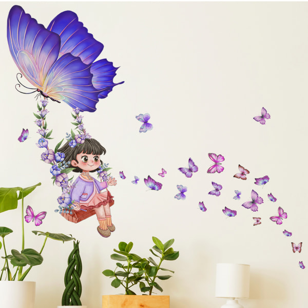 Swing Girl Butterfly Väggdekal Papper Vardagsrum Sovrum Själv annons