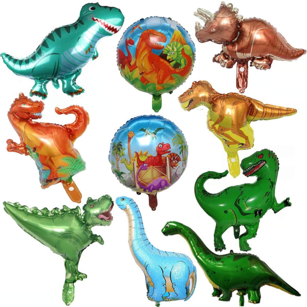 10 stk dinosaur ballonger inkludert 8 stk dinosaur ballonger og