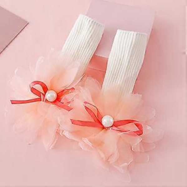Vauvan tyttöjen sukat pitsi kukka asusteet vastasyntyneen puuvilla taapero liukueste lattiasukat vauvan vaatteet vauvakutsulahja valkoinen reunakukka S white border flower S