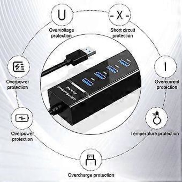 RYRA 4 Portin USB3.0 Hub Nopea Latauslaajennus 5Gbps HUB LED-merkkivalolla