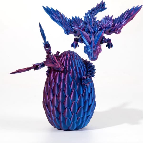 3D-printet Vinget Flygende Drage, Drageegg Sett Arrangement Figur (Silke Rød & Blå + Drageegg)