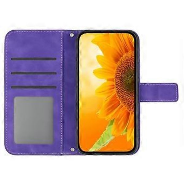 Oppo A58 4G lompakkokotelo, auringonkukkakuvio, jalustallinen nahkakotelo ja ranneke Style J