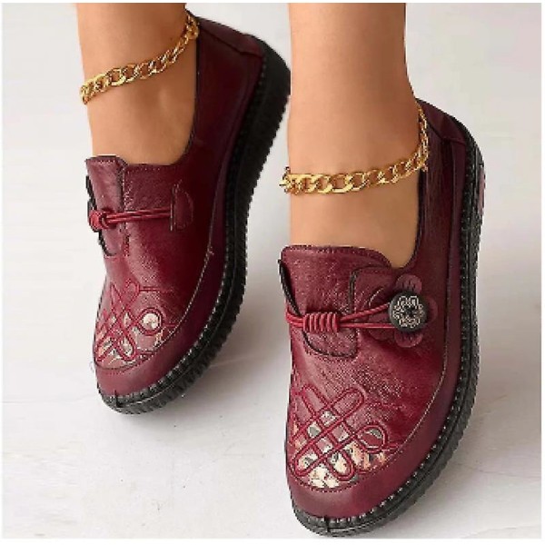 Women&#39;s Flats Slip-ons Soft Shoes Comfort Embroidered Shoes Daily Flat Heel Round Toe Elegant Casual Rubber Loafer.39.