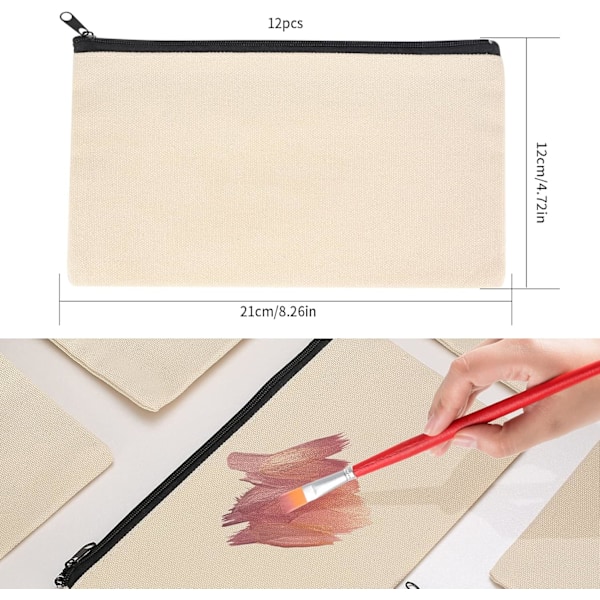 1 st (beige) Sminkväska i Canvas, Kosmetikväska för Resor, DIY Blank Canvas
