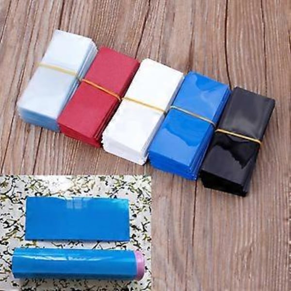 100 st Batterikrympfilm Platt Bredd PVC Värmekrympande Rörhylsa Sorterad Kit Batteriomslag för 18650 Litiumbatteri röd red
