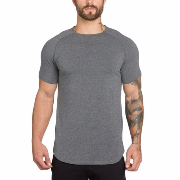 Trendy Slim Fit T-shirts til mænd - Langt snit - Fitness Muscle T-shirts - 2 stk. grå XXL